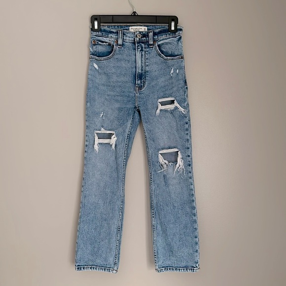 Abercrombie & Fitch Ankle Straight Ultra High Rise Jeans Distressed Acid Wash - Picture 1 of 3